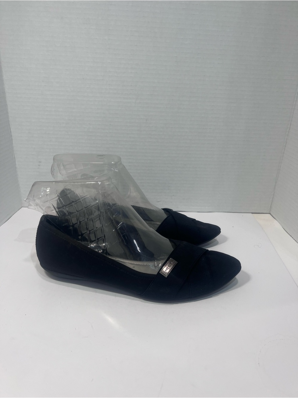 Anne Klein Black Pointed Toe Slip-On Flats with Subtle Metallic Accent